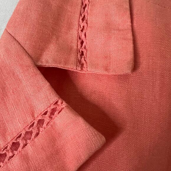 Jones New York Linen Wrap Dress 16 Womens Plus Coral Knee Length Collared A-Line - Picture 9 of 9